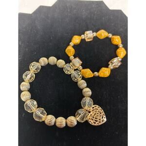 Women's Stretch Bracelet Set Chunky GUC Stone Gold